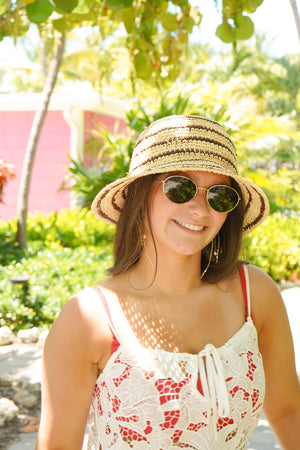 Brown Stripe Raffia Bucket Hat