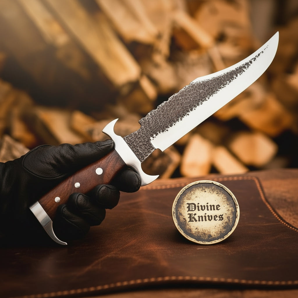 Flared Pommel Brut de Forge Clip Point Bowie with Dark Wood Handle