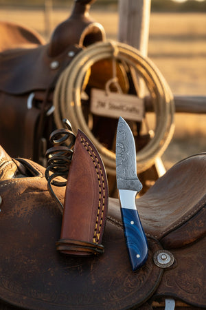 Cobalt Trail Caper Knife Damascus Blue Resin Handle by JW SteelCrafts — view 1 of 2