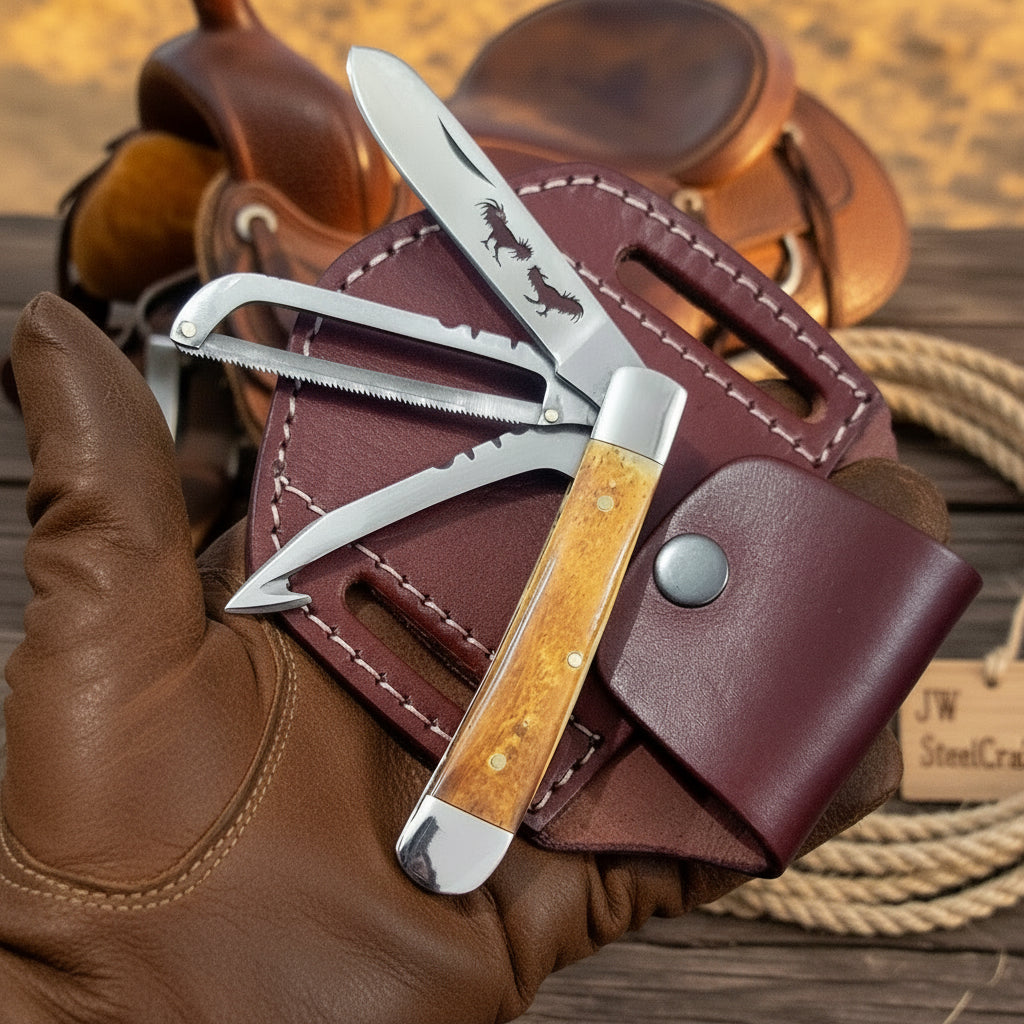 Burlwood Bronco Trapper Folder Knife 7" Handmade Two-Blade Trapper