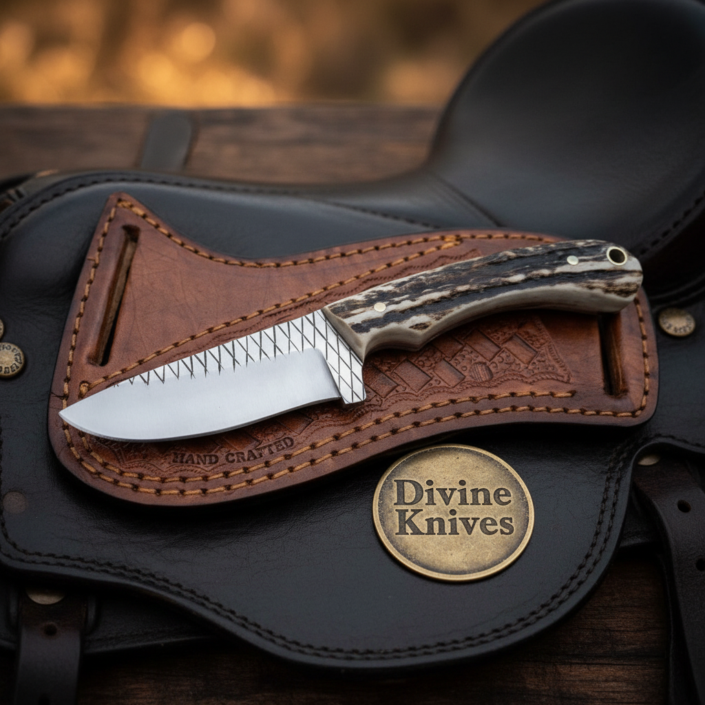 Antler Rasp Steel Cowboy Knife with Natural Antler Handle for Field Dressing