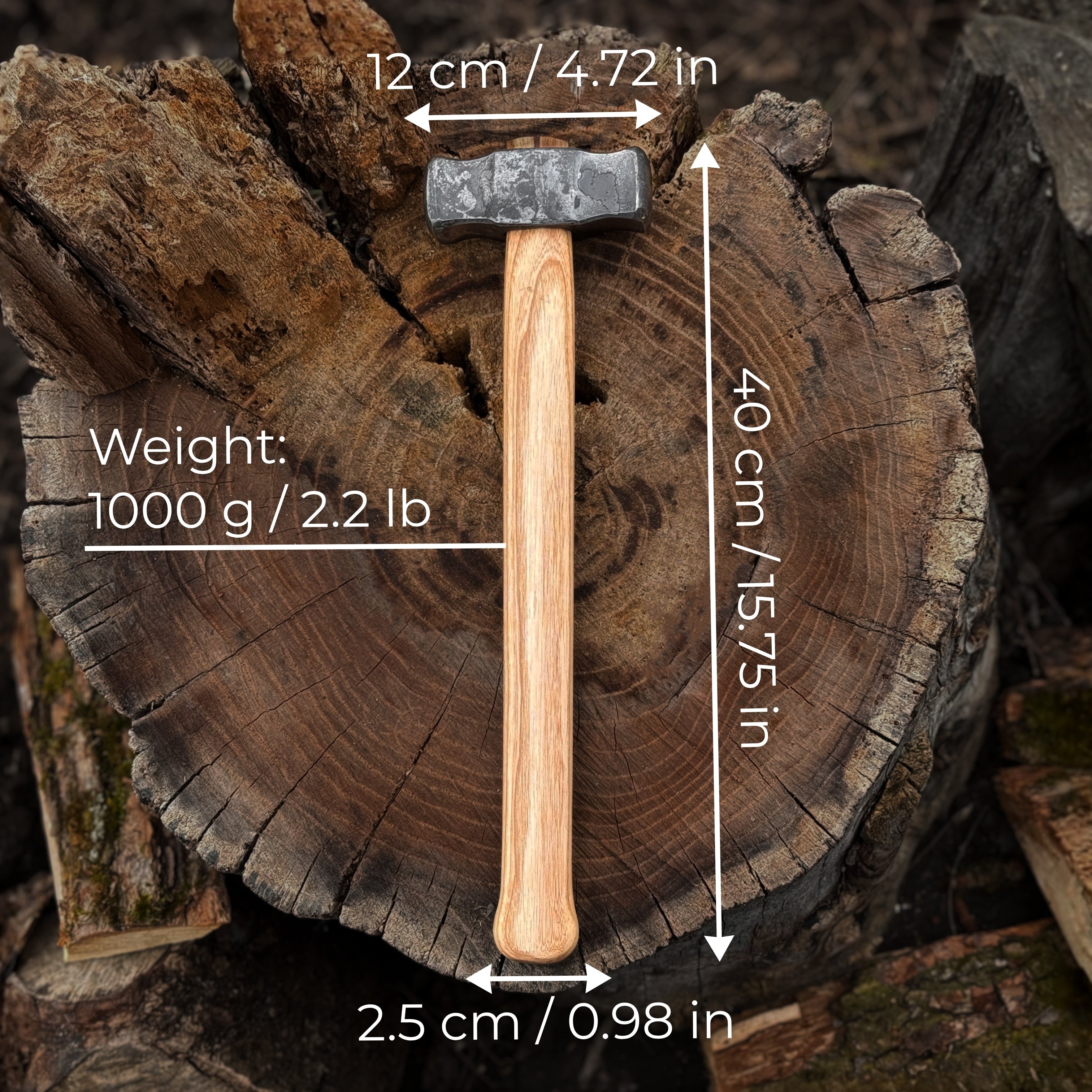 Hand-Forged Double Blacksmith's Hammer, 1 kg (2.2 lbs)