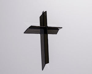 Alternate view of Ink Black Cross Suncatcher with real stained glass and black patina