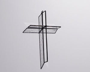 Alternate view of Antique Clear Cross Suncatcher with real stained glass and black patina
