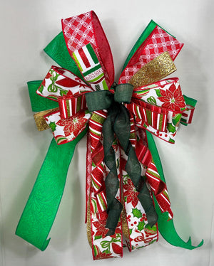 Christmas Poinsettia Bow | Red, Green & Gold Tree Topper by Bouge Creations, view 6