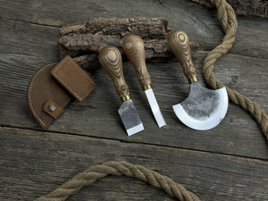3-Piece Leather Working Kit with Leather Sheaths