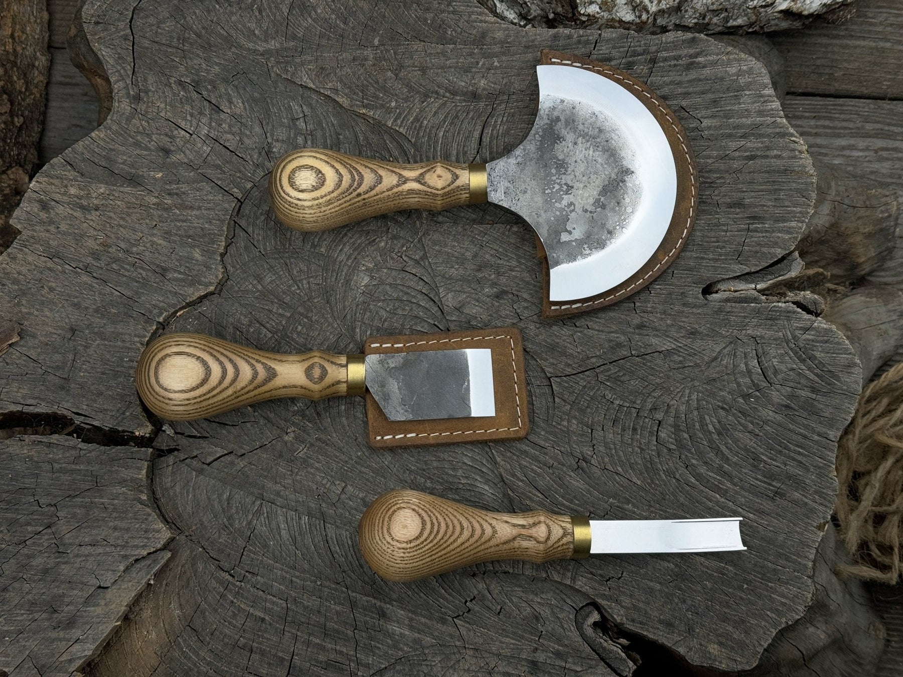 3-Piece Leather Working Kit with Leather Sheaths