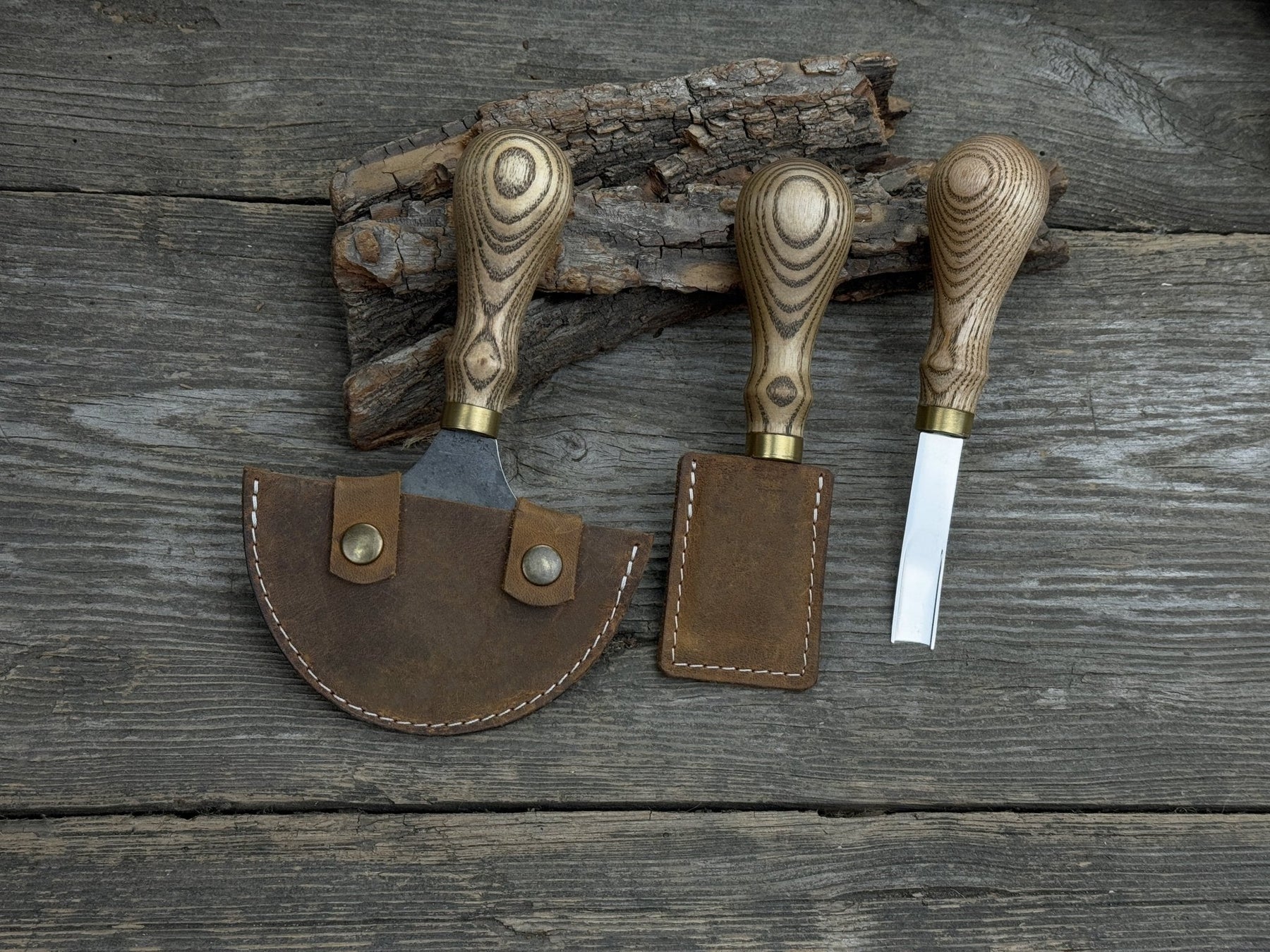 3-Piece Leather Working Kit with Leather Sheaths