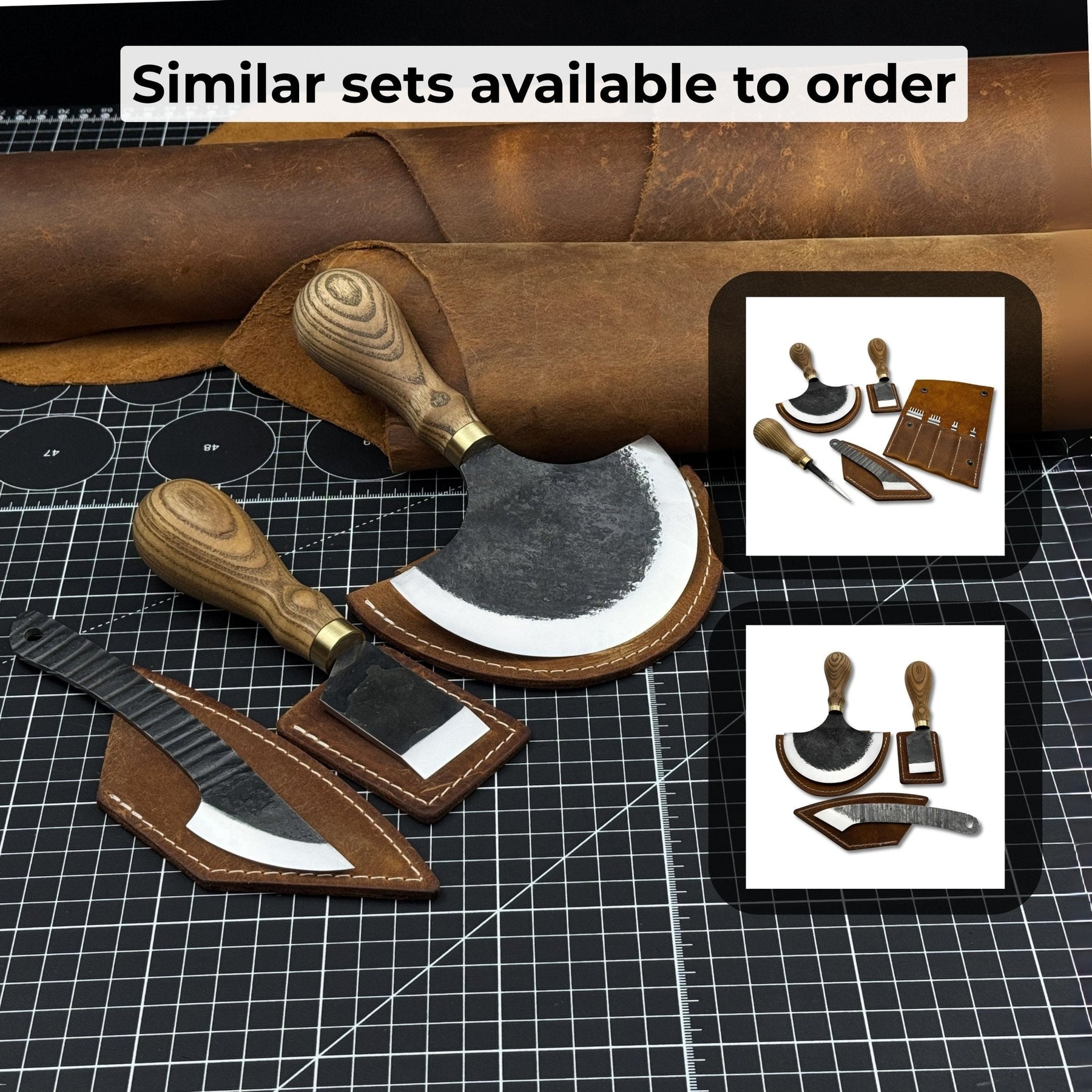 3-Piece Leatherworking Knife Set with Leather Sheaths