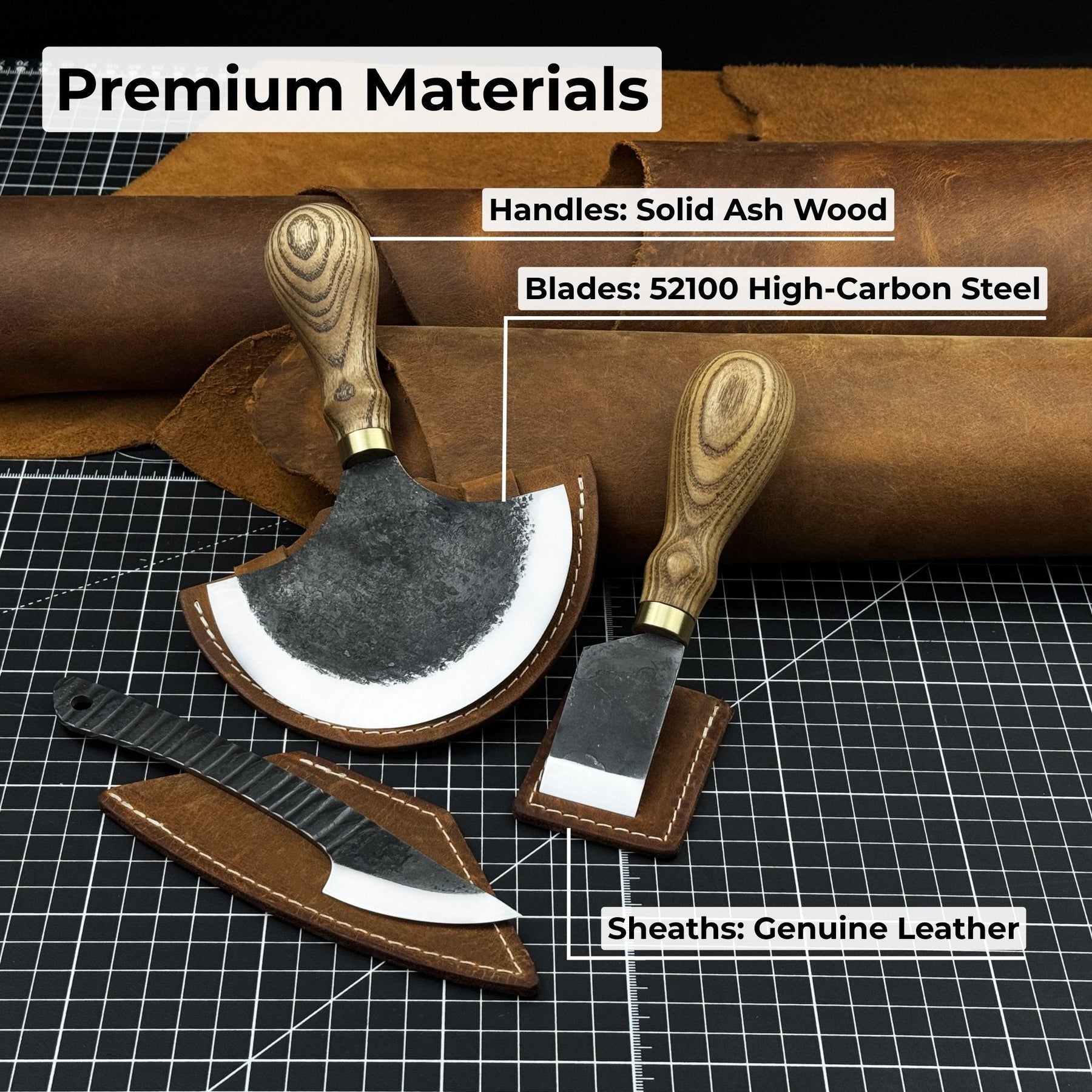3-Piece Leatherworking Knife Set with Leather Sheaths