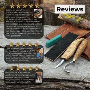3-Piece Spoon Carving Set – Whittling Knife, Hook Knife & Sharpening Strop