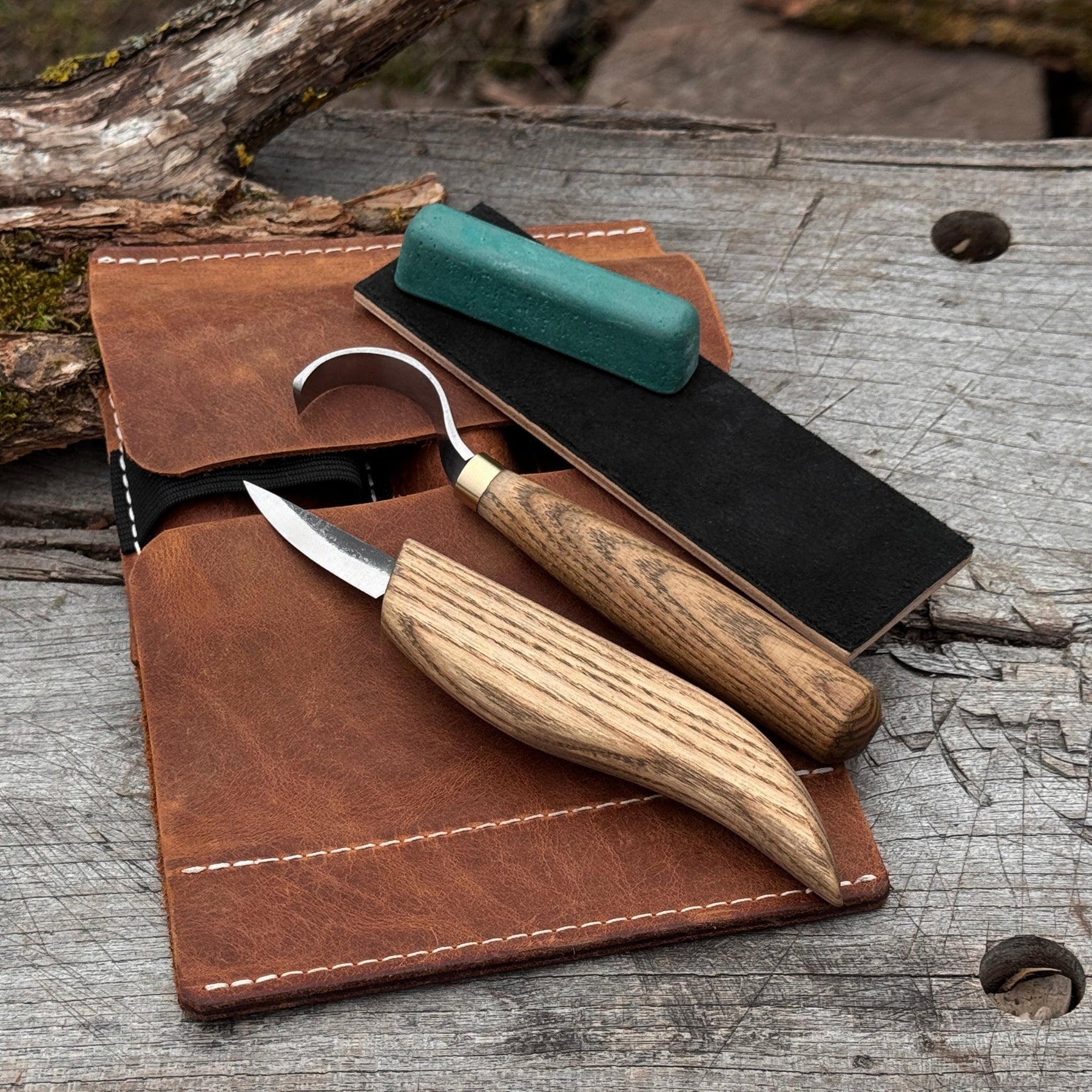 3-Piece Spoon Carving Set – Whittling Knife, Hook Knife & Sharpening Strop