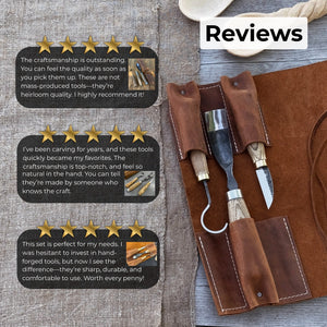 3-Piece Spoon Carving Set with Leather Roll