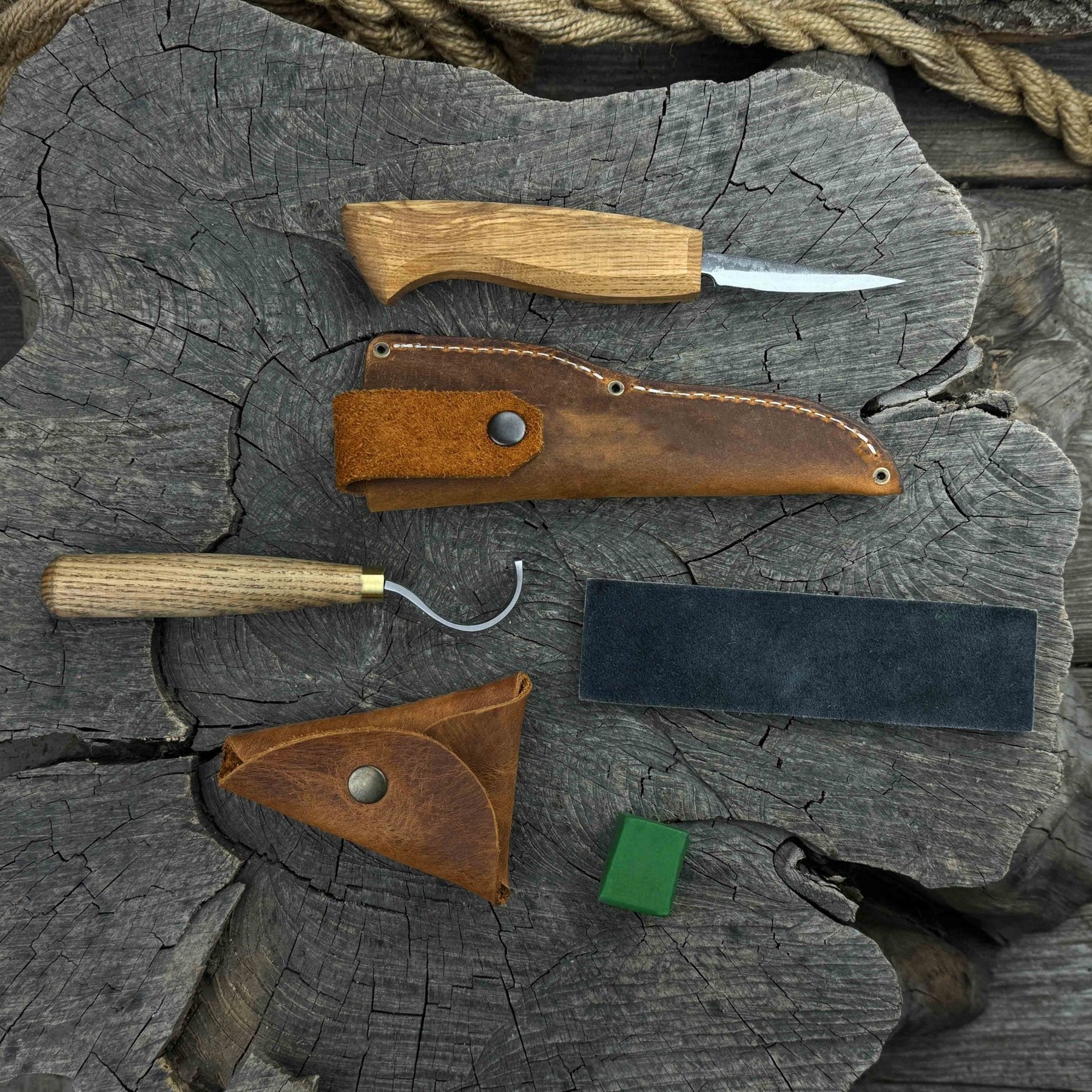 3-Piece Spoon Carving Tool Set with Leather Strop