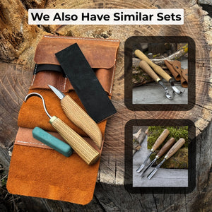 3-Piece Wood Carving Knife Set – Whittling Knife, Hook Knife & Leather Strop
