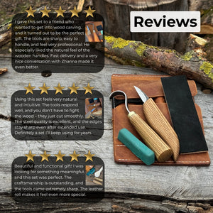 3-Piece Wood Carving Knife Set – Whittling Knife, Hook Knife & Leather Strop
