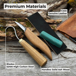 3-Piece Wood Carving Knife Set – Whittling Knife, Hook Knife & Leather Strop