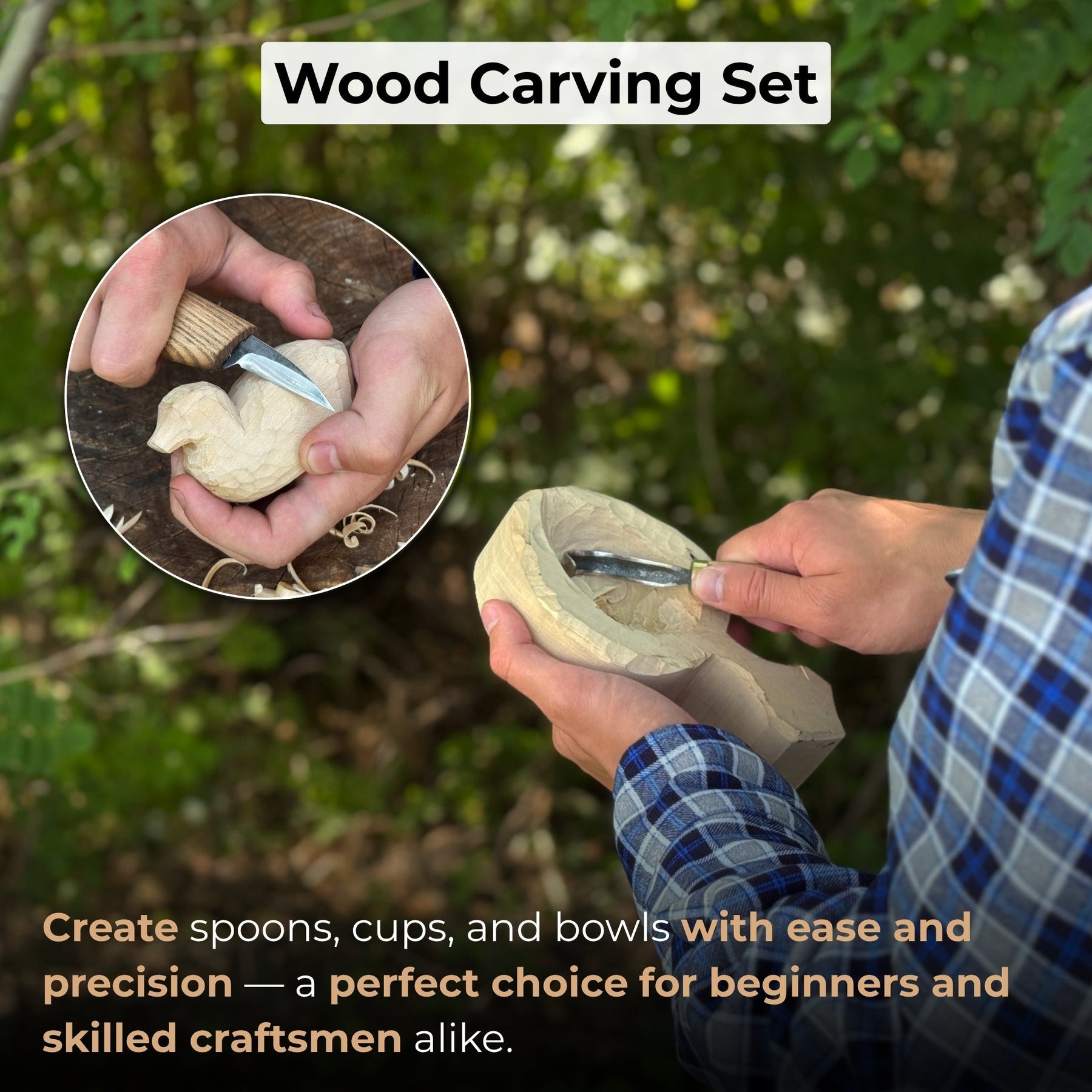 3-Piece Wood Carving Knife Set – Whittling Knife, Hook Knife & Leather Strop