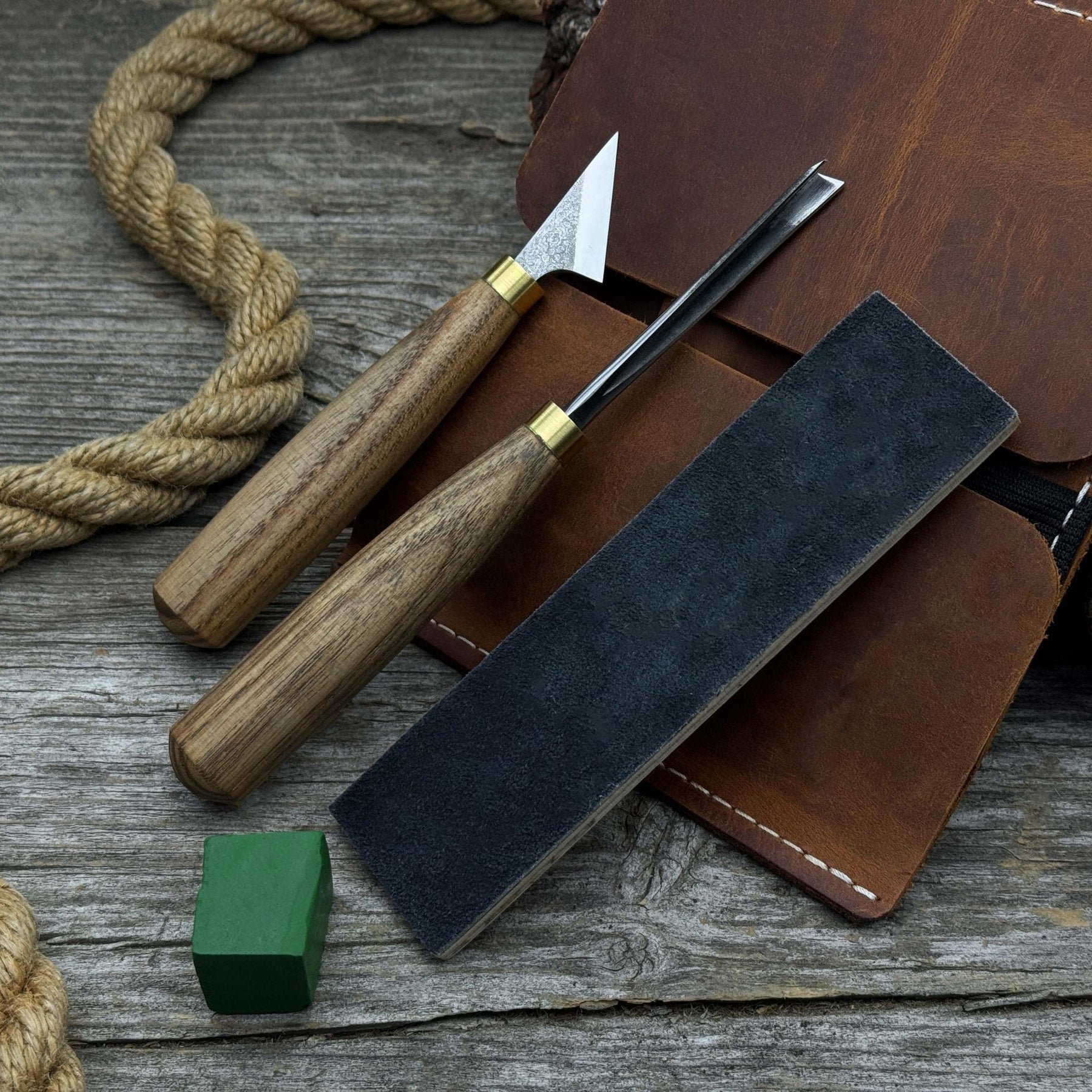 3-Piece Wood Carving Tool Set with Leather Case