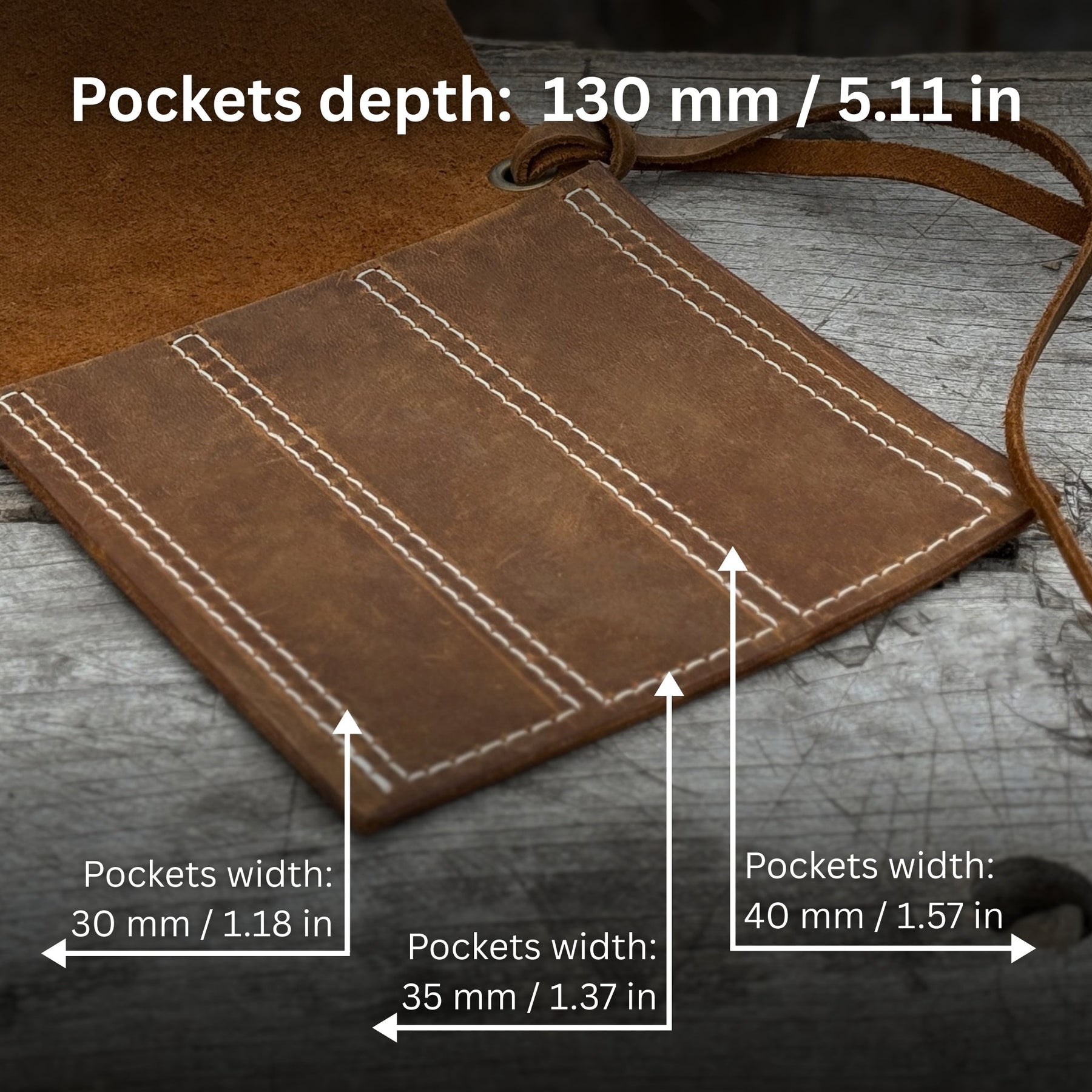 3 Pocket Leather Tool Roll for Chisels, Knives, and Small Hand Tools