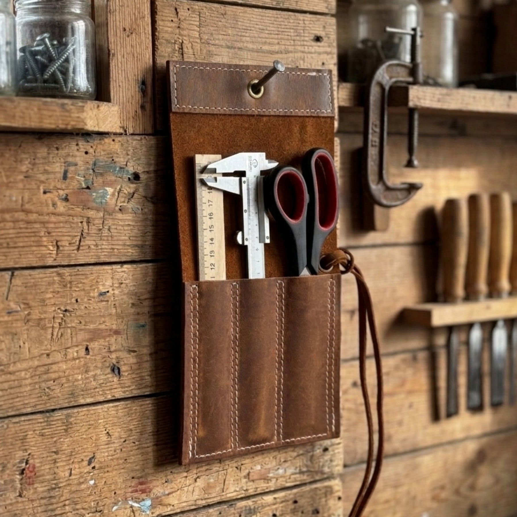 3 Pocket Leather Tool Roll for Chisels, Knives, and Small Hand Tools