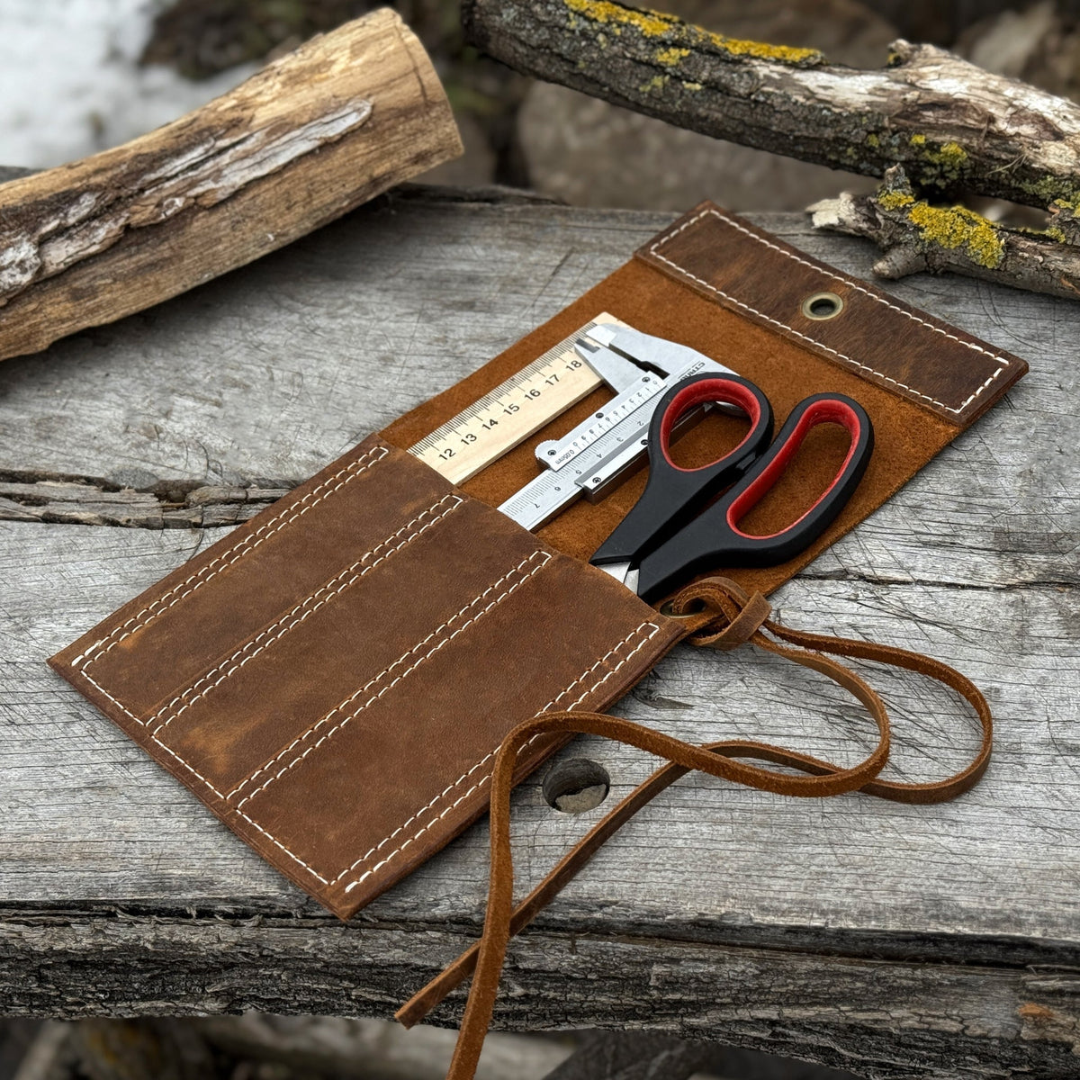 3 Pocket Leather Tool Roll for Chisels, Knives, and Small Hand Tools by Sharky Forged Steel Tools — view 1