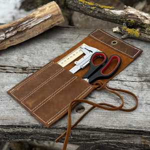 3 Pocket Leather Tool Roll for Chisels, Knives, and Small Hand Tools
