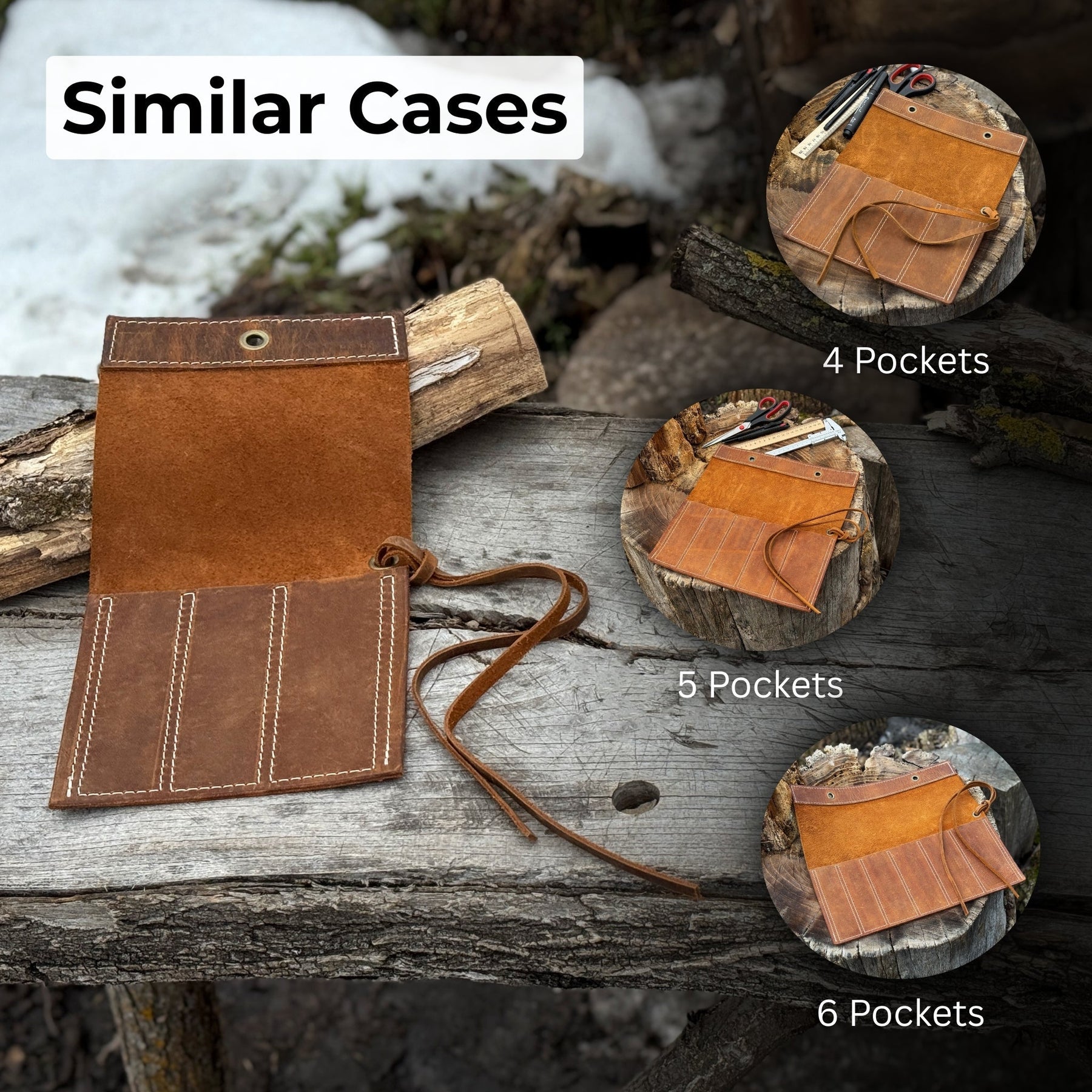 3 Pocket Leather Tool Roll for Chisels, Knives, and Small Hand Tools