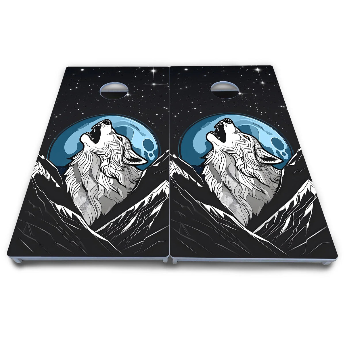 Wolf Howling at Moon Cornhole Boards - All Weather Series