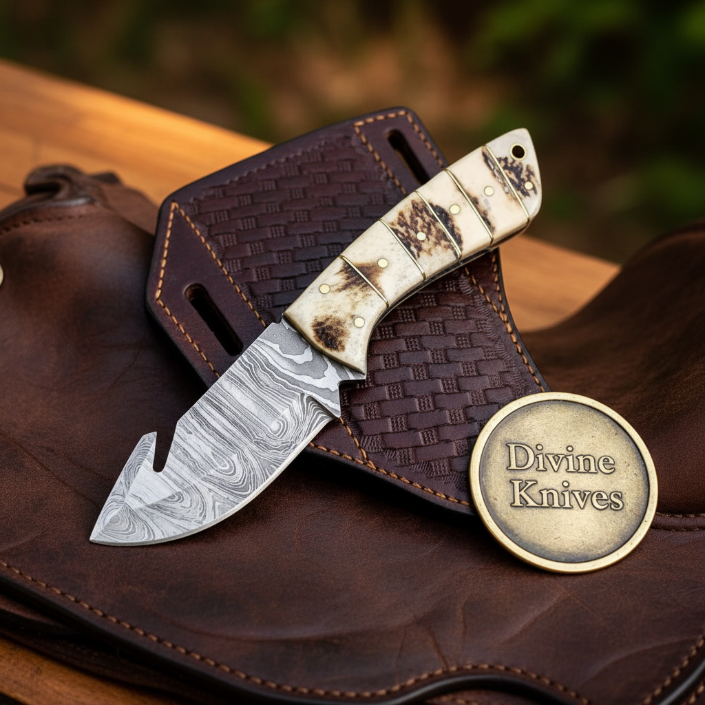 Stag Handle Gut Hook Skinner Knife by Divine Knives
