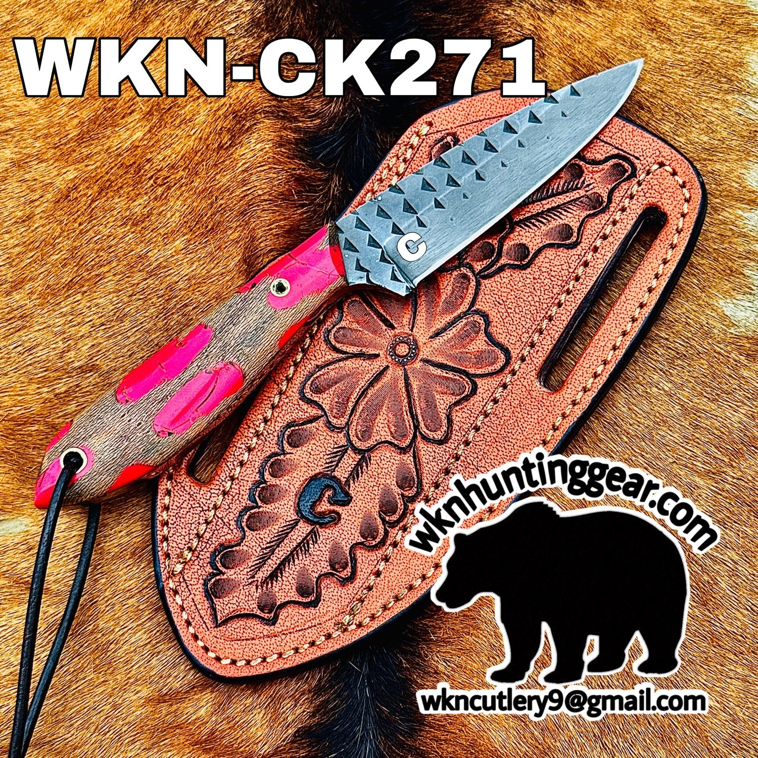 Textured Spear Point Dagger Knife with Pink by Divine Knives