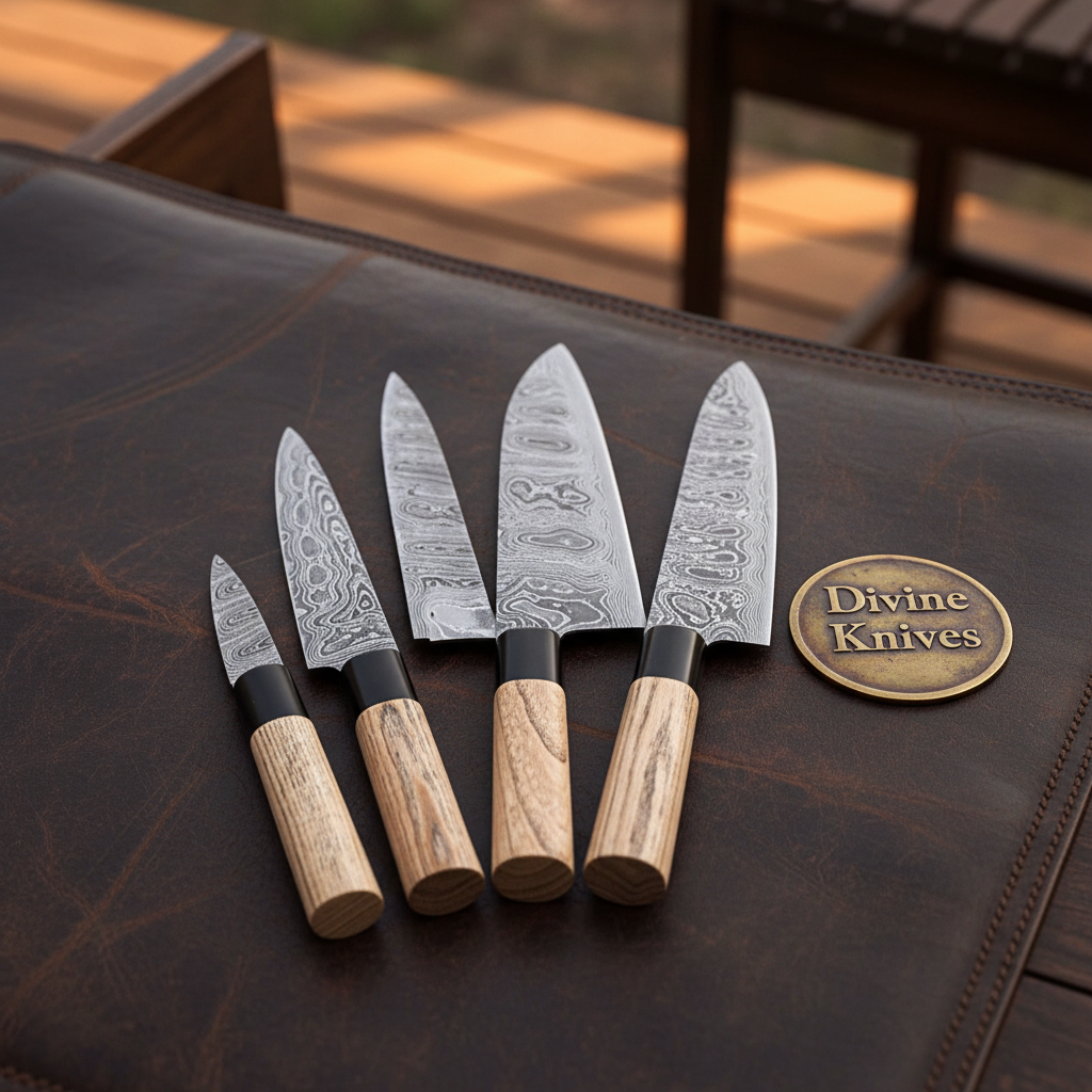 Wa Handle Santoku Knife Set of 4 with Layered Steel Blades and Horn Ferrules