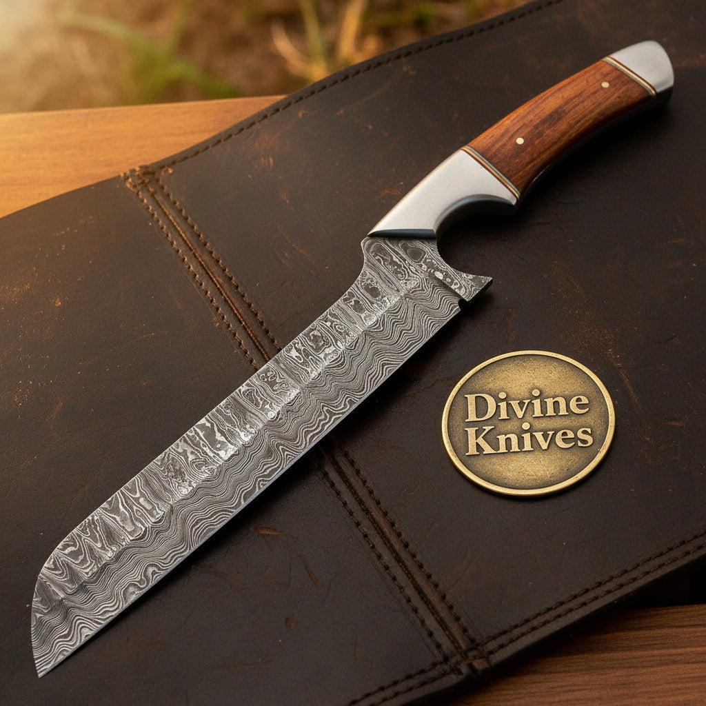 Gut Hook Skinning Knife with Contoured Wood Handle