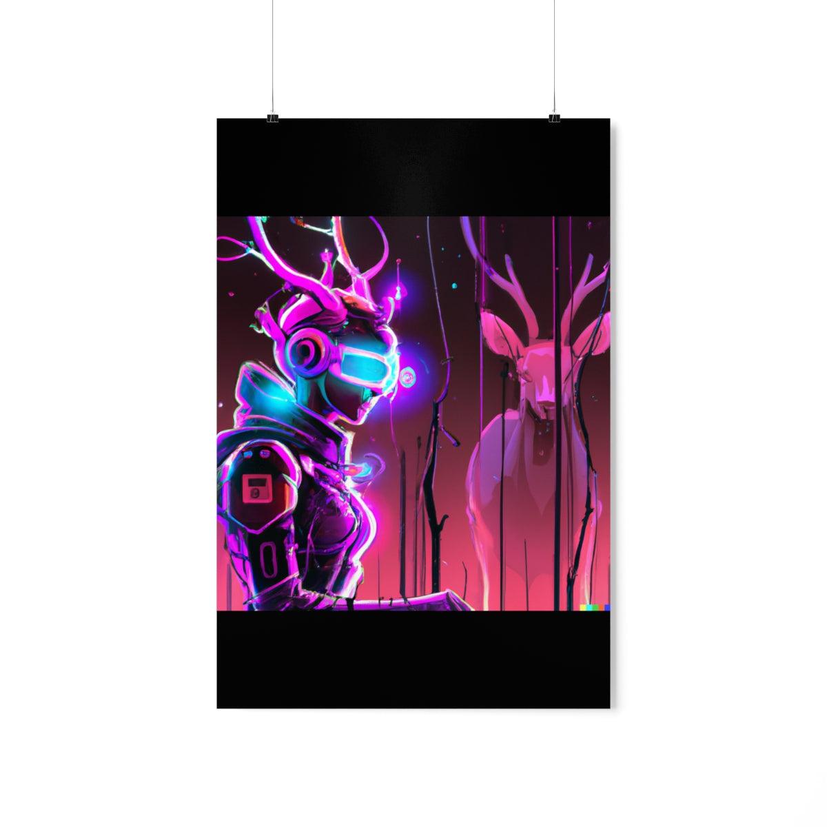 futuristic woman and deer Posters