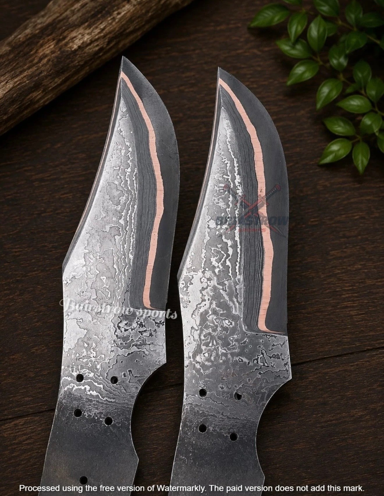 Wrangler’s Pair Damascus Knife Blanks by JW SteelCrafts, alternate view 4