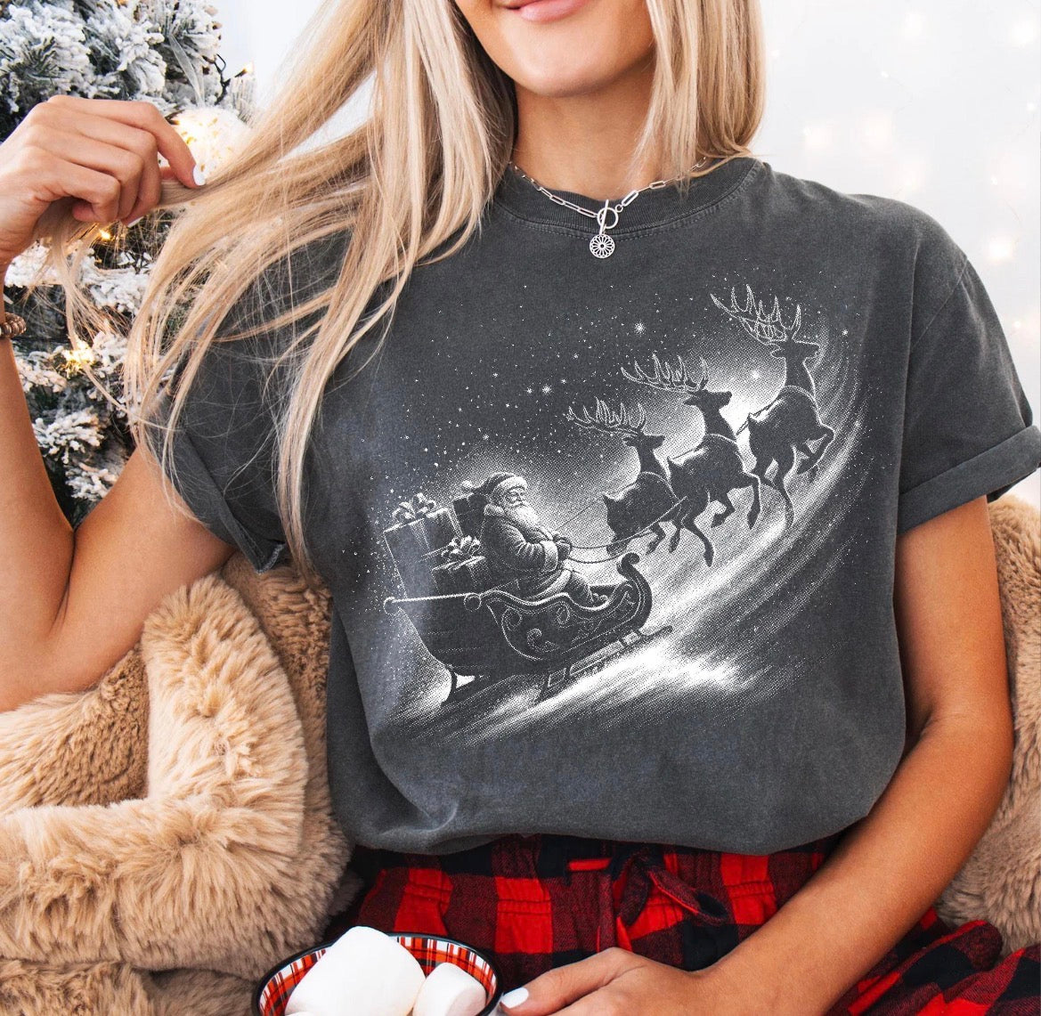 Vintage Santa's Sleigh Christmas Comfort Colors T-Shirt