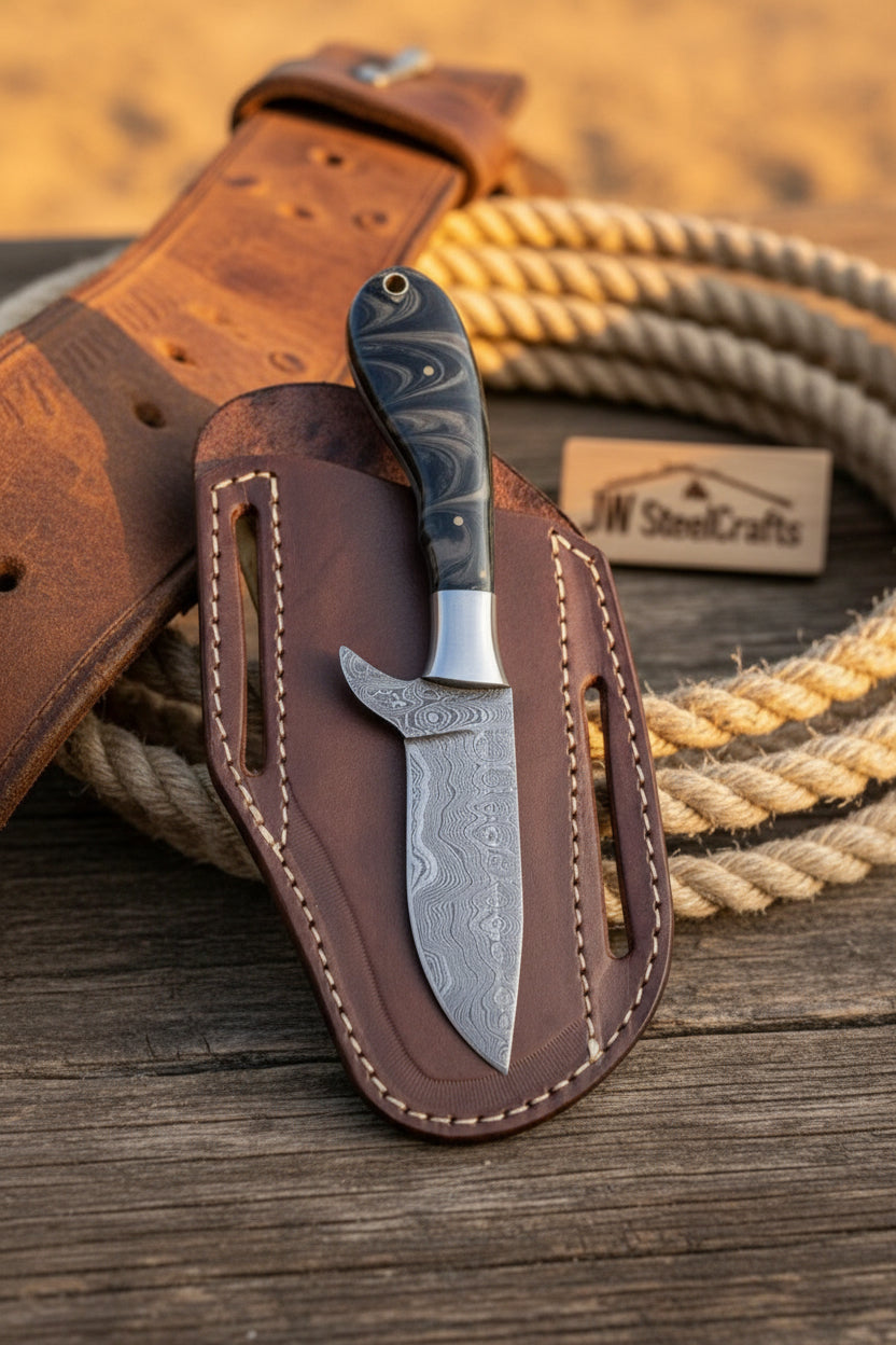 Onyx Range Skinner Knife Damascus Black Micarta handle by JW SteelCrafts — view 2 of 2