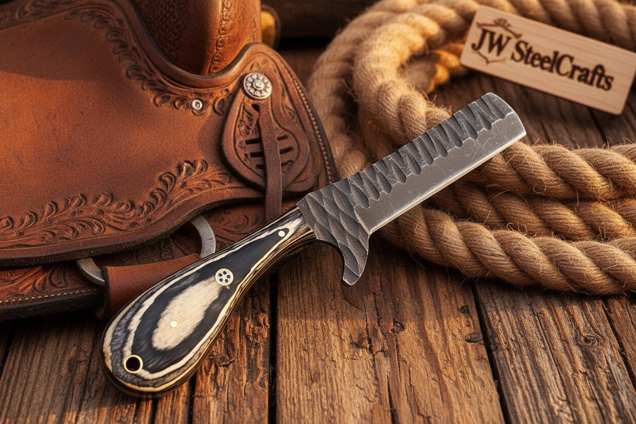 Ranchero Damascus Tanto Bull Cutter by JW SteelCrafts, alternate view 3