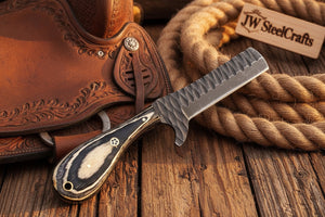 Ranchero Damascus Tanto Bull Cutter by JW SteelCrafts, alternate view 3