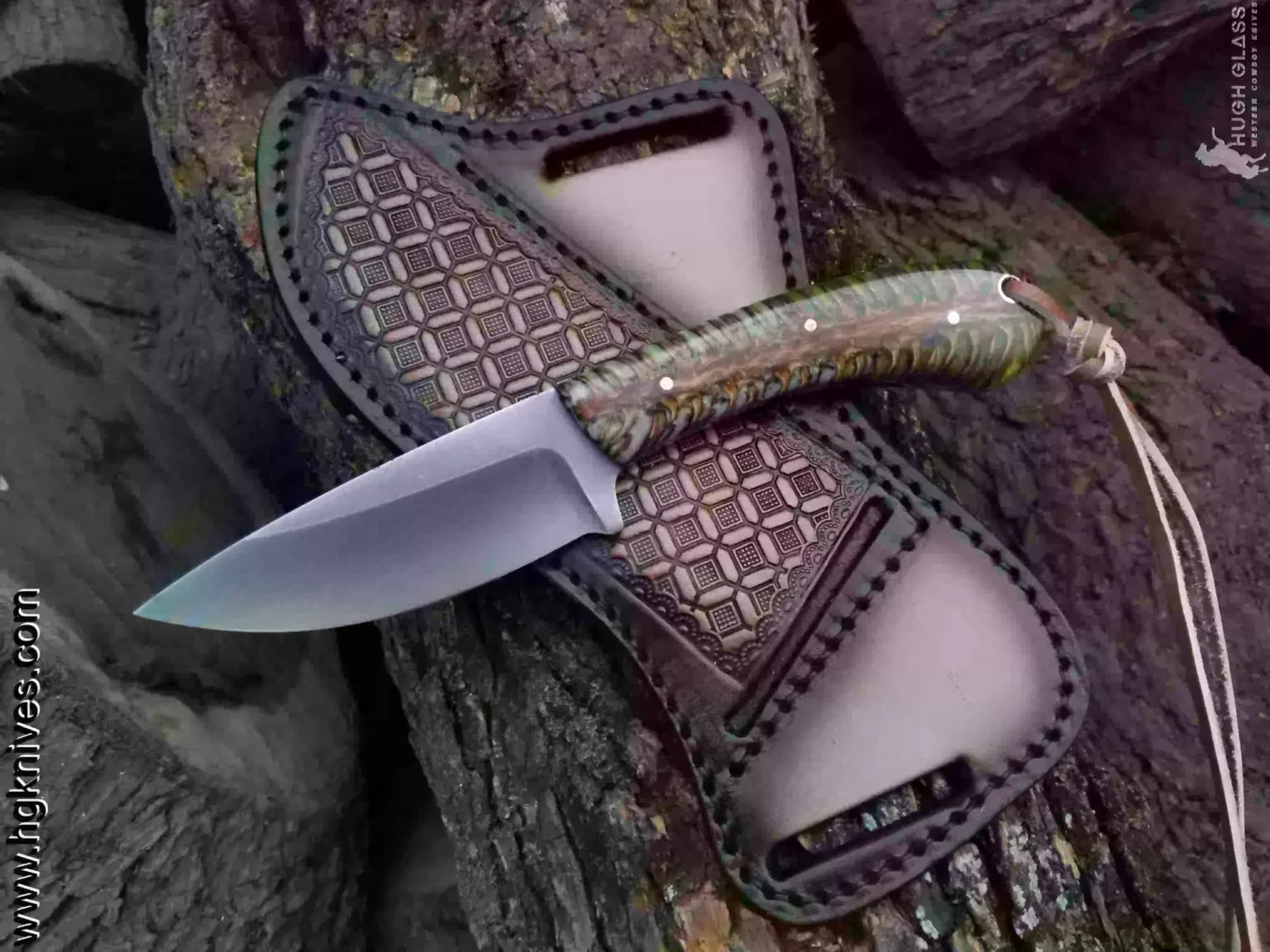 Ram Horn Satin Drop Point Hunter Knife for Field Dressing and Camp Use