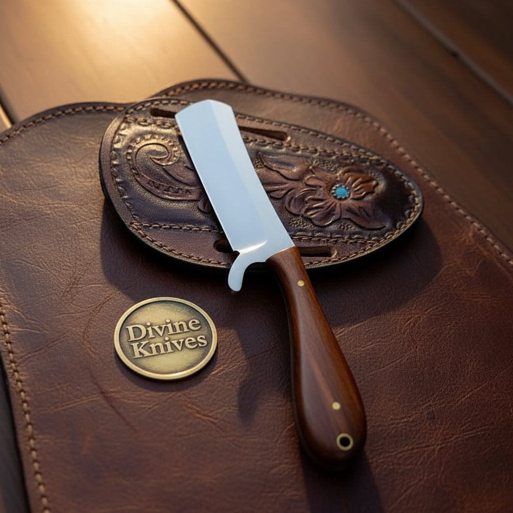 Walnut Cowboy Bull Cutter Knife with High by Divine Knives