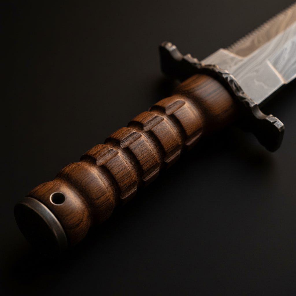 Grooved Grip Collector's Bowie Knife with Notched Forged Guard and Serrated Swedge Blade