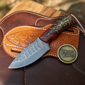 Brown Pinecone Damascus Skinner Knife With product detail, view 2