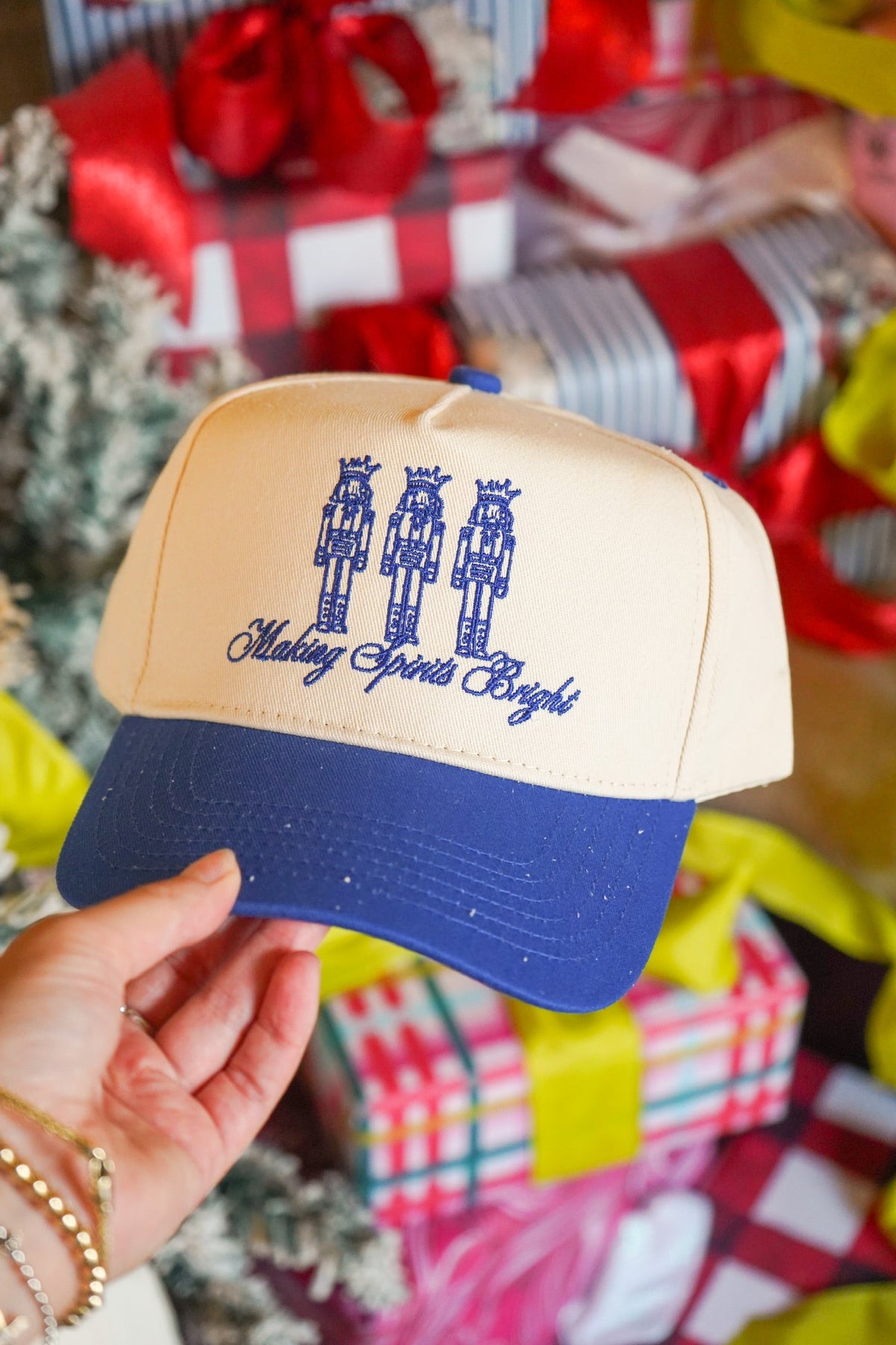 Making Spirits Bright - Blue Vintage Trucker Hat by KenzKustomz, view 1