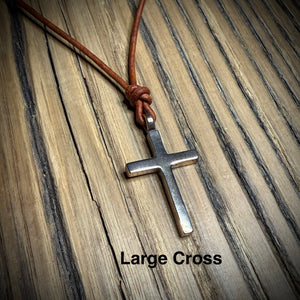 FAITH Classic Cross Necklace - Bronze on Leather Cord by Forged By Fire — view 4 of 10