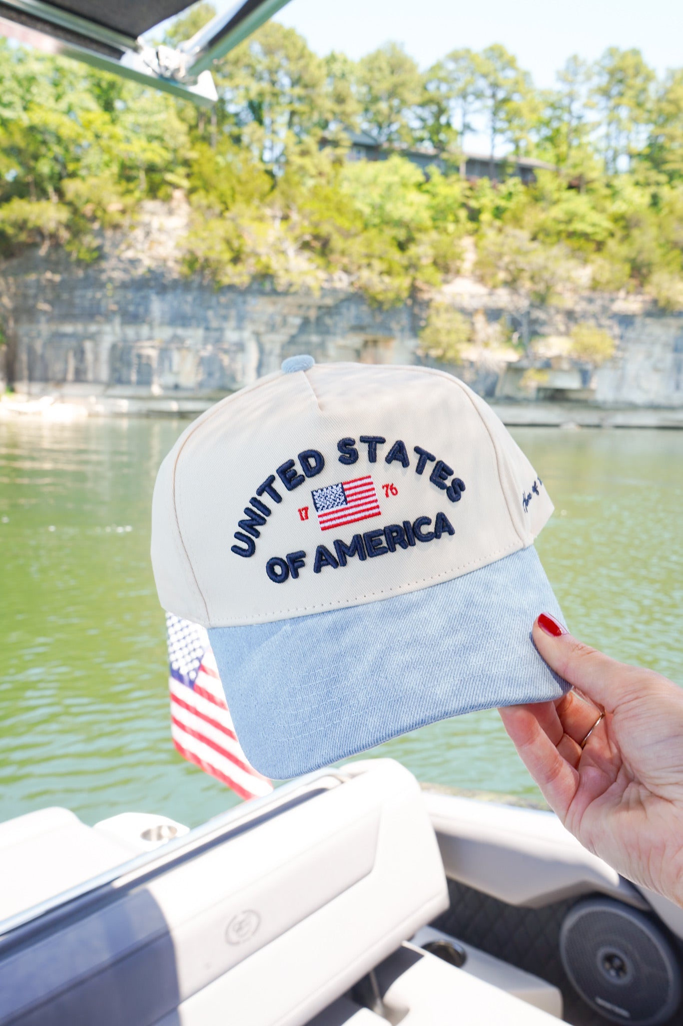 United States of America - Denim Blue Vintage Trucker Hat by KenzKustomz, Southern lifestyle apparel main product photo
