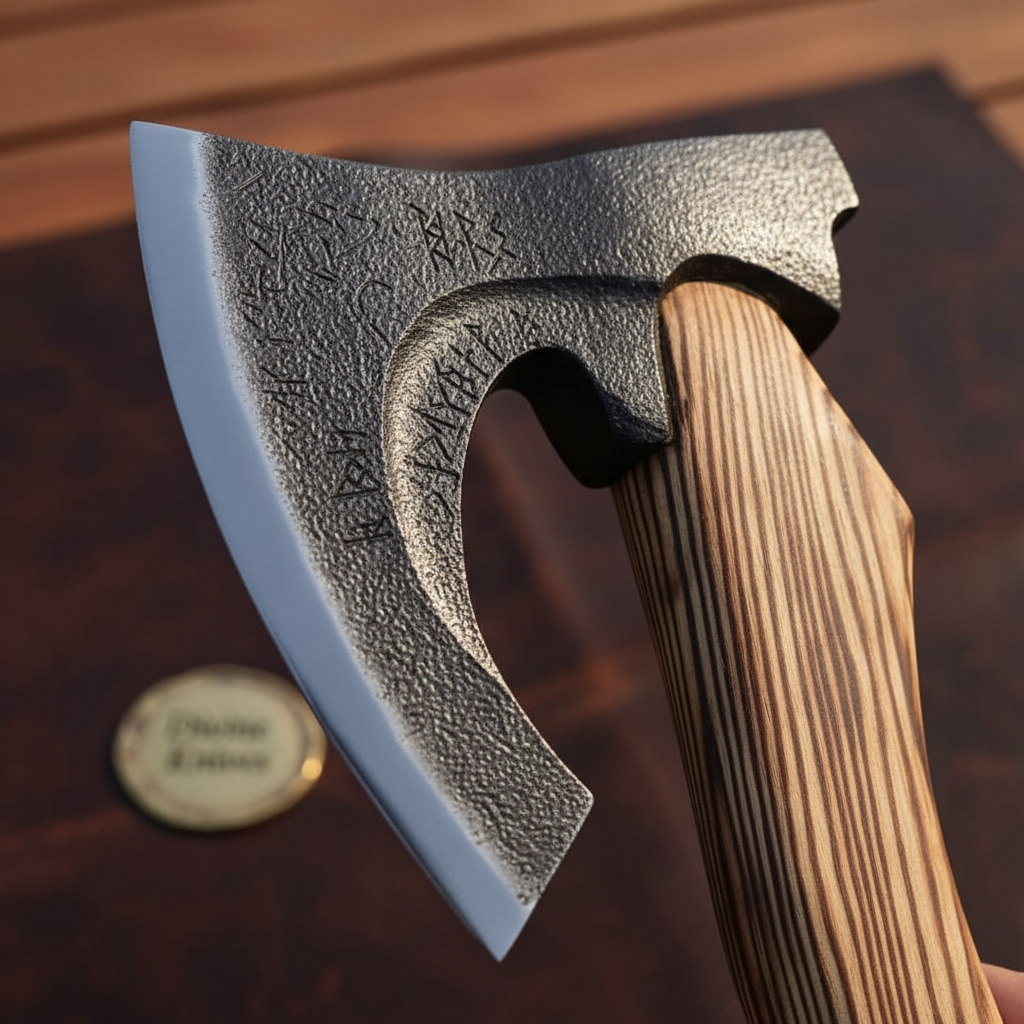Burnt Wood Forged Viking Bearded Axe with Fire Scale Head and Torched Grain Haft