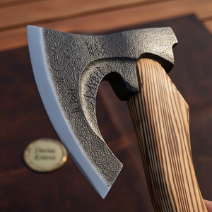 Burnt Wood Forged Viking Bearded Axe with Fire Scale Head and Torched Grain Haft
