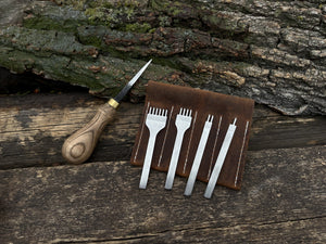 4-Piece Diamond Style Leather Pricking Iron and Hand-Forged Awl