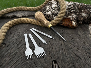 4-Piece Diamond Style Leather Pricking Iron and Hand-Forged Awl